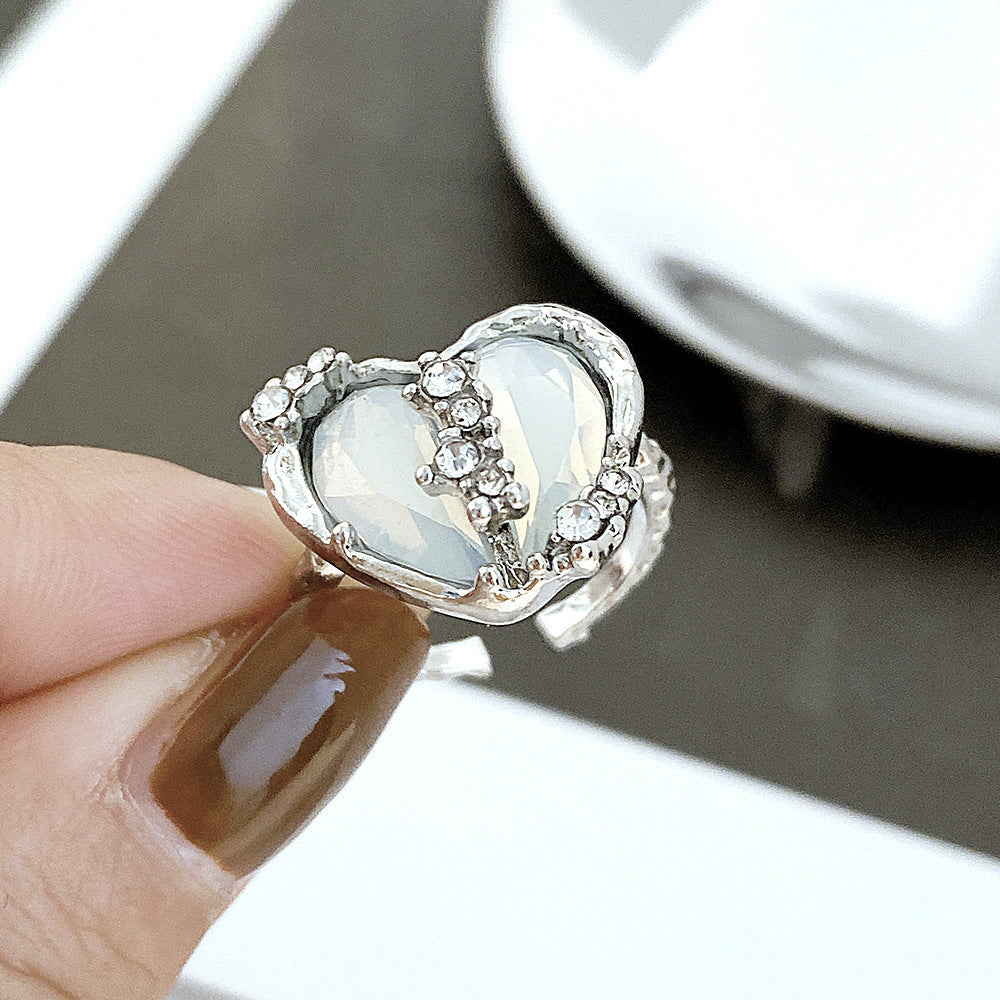 Wholesale Love Zircon Female Open Adjustable Zinc Alloy Ring